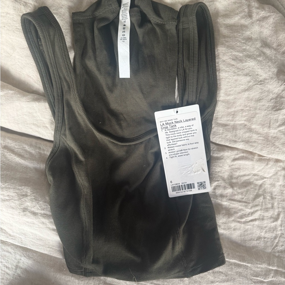 lululemon athletica Olive Ribbed mock neck Crop Top